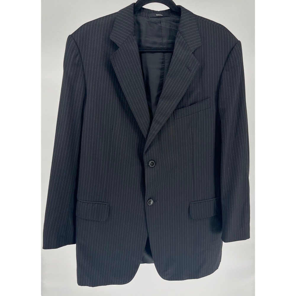 Ermenegildo Zegna Mens Vintage‎ Pinstripe Wool Blazer Jacket Black Made Italy 52